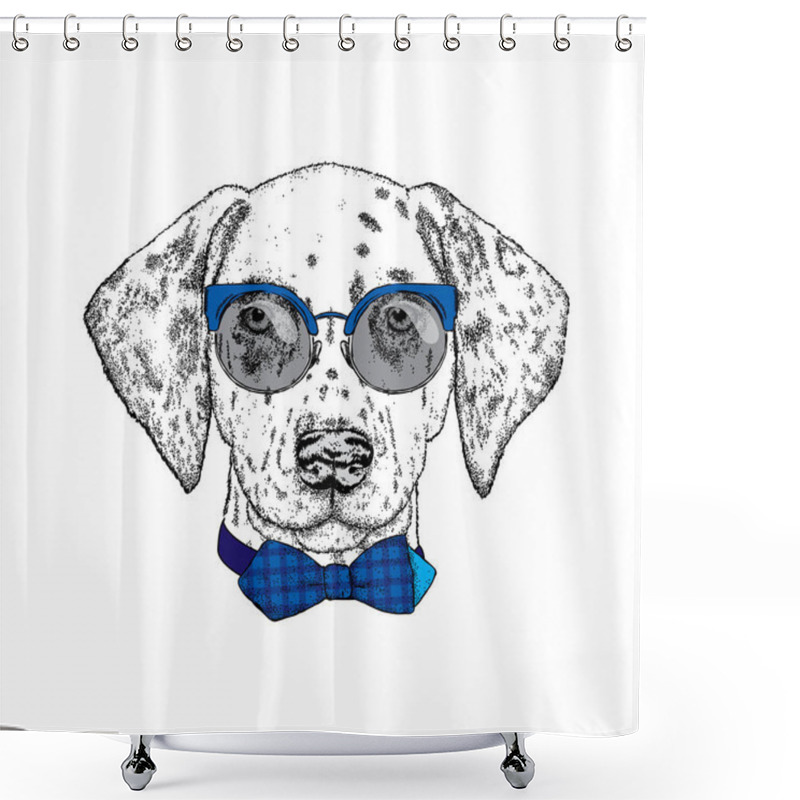 Personality  Beautiful Dalmatian Painted By Hand. Vector Illustration For A Card Or Poster, Print On Clothes. Cute Dog In Glasses And Tie. Pedigreed Puppy. Shower Curtains