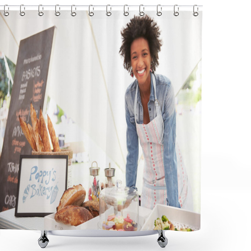 Personality  Bakery Stall Holder At Fresh Food Market Shower Curtains