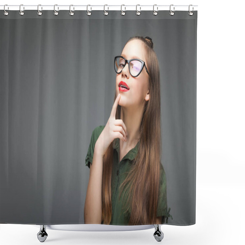 Personality  Girl With Trendy Glasses Shower Curtains