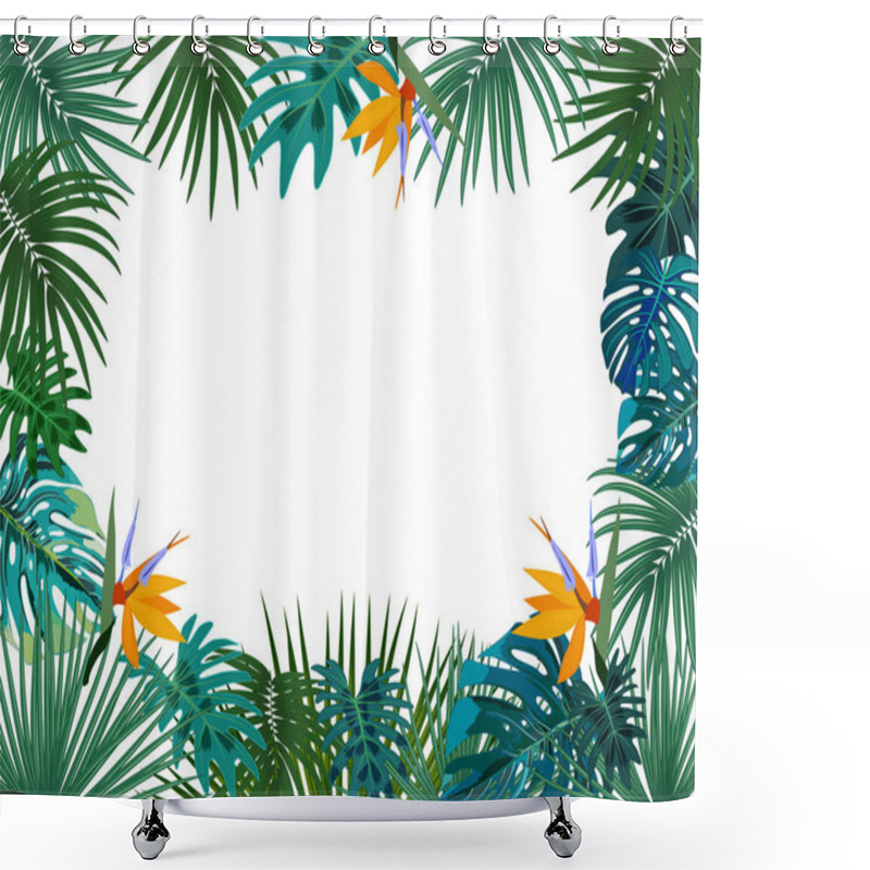 Personality  Vector Tropical Jungle Frame With Palm Trees And Leaves Shower Curtains