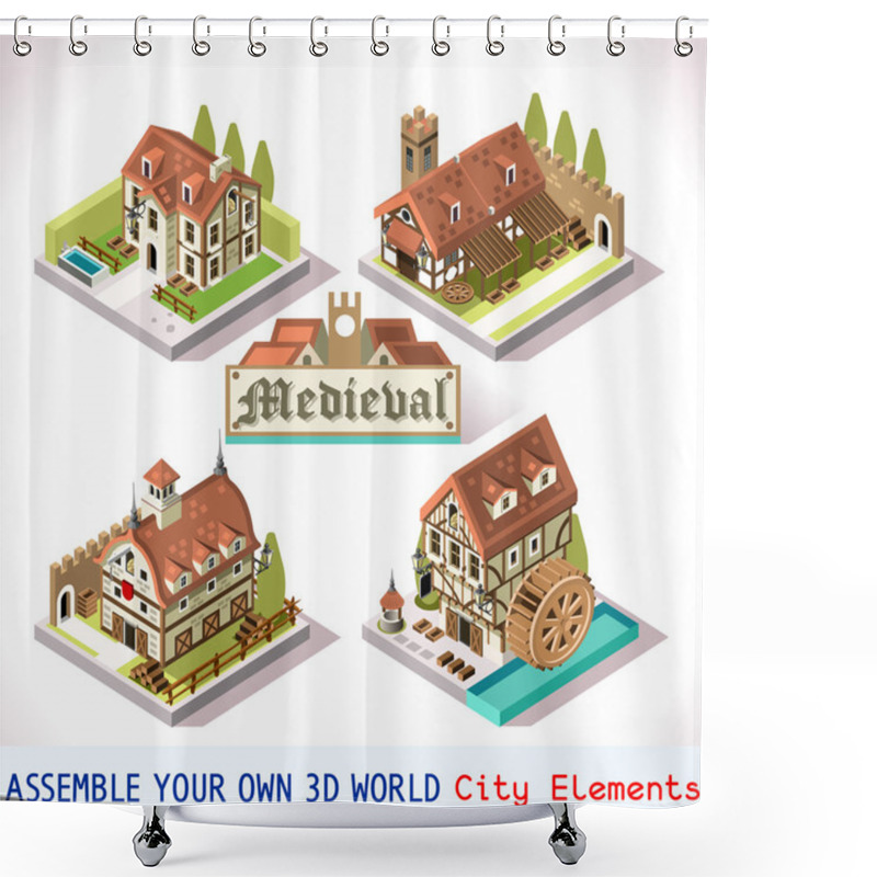 Personality  Medieval 01 Tiles Isometric Shower Curtains