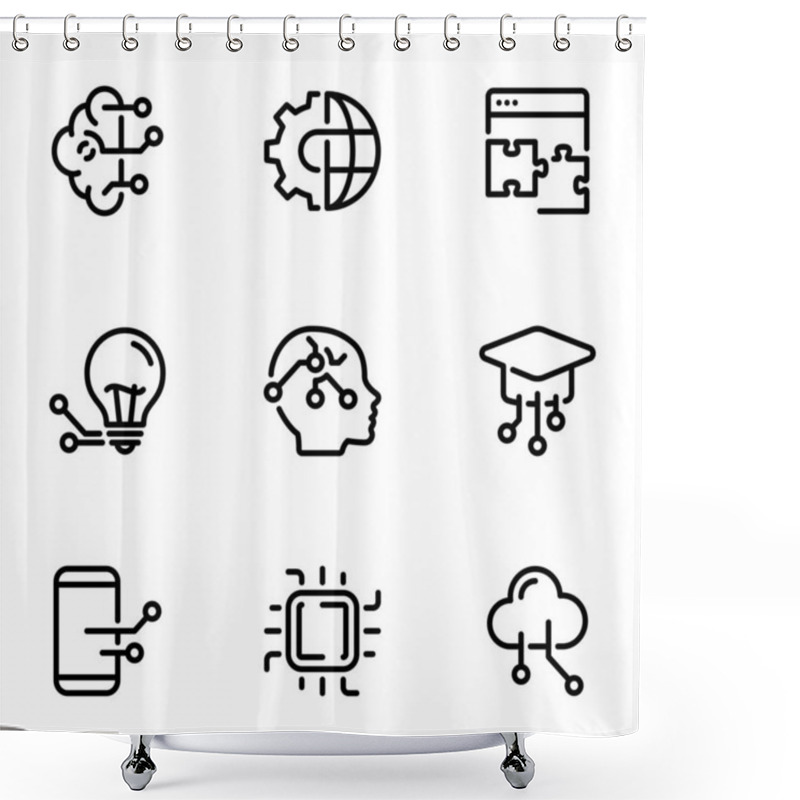 Personality  Set Of Black Vector Icons, Isolated Against White Background. Illustration On A Theme Artificial Intelligence And Neural Networks Shower Curtains