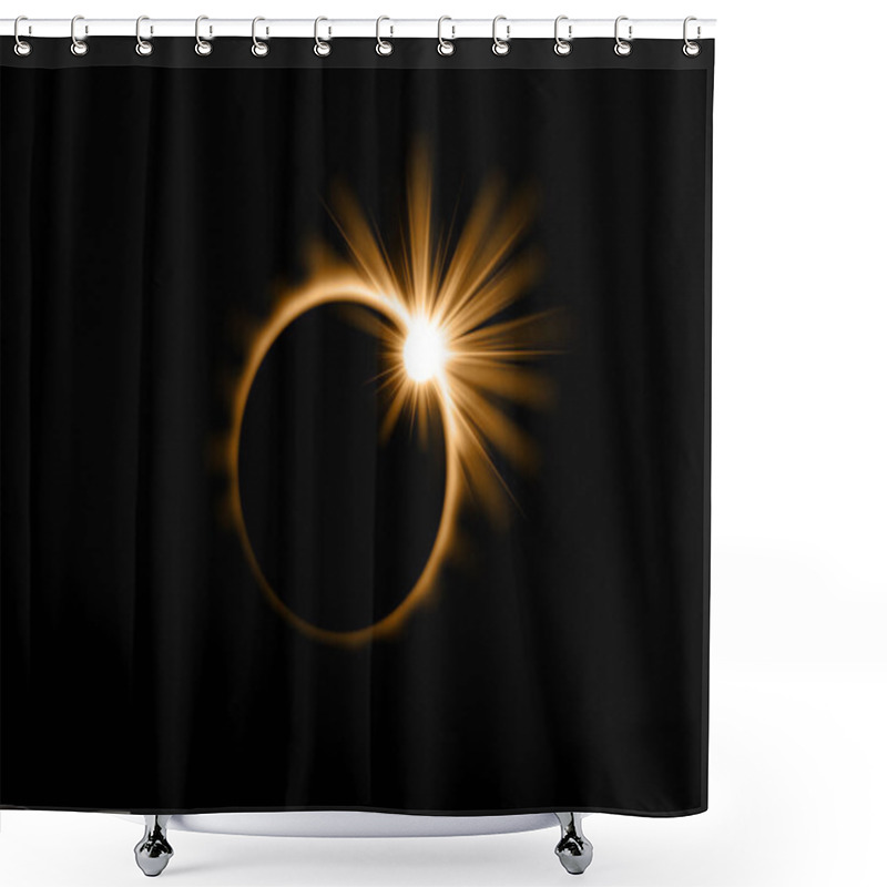 Personality  Solar Eclipse, Sun Or Moon Eclipse Light Glow On Black Background, Vector Space Planet. Total Solar Eclipse Or Lunar Circle Ring With Light Shine Rays Flare In Dark Space Shower Curtains