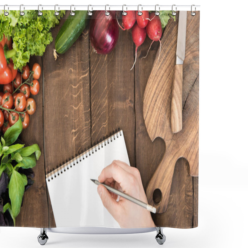 Personality  Notepad With Raw Vegetables On Table Shower Curtains