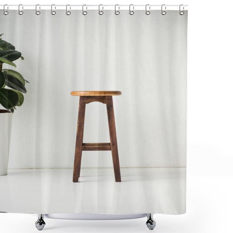 Personality  Wooden Chair And Plant With Green Leaves On White Shower Curtains