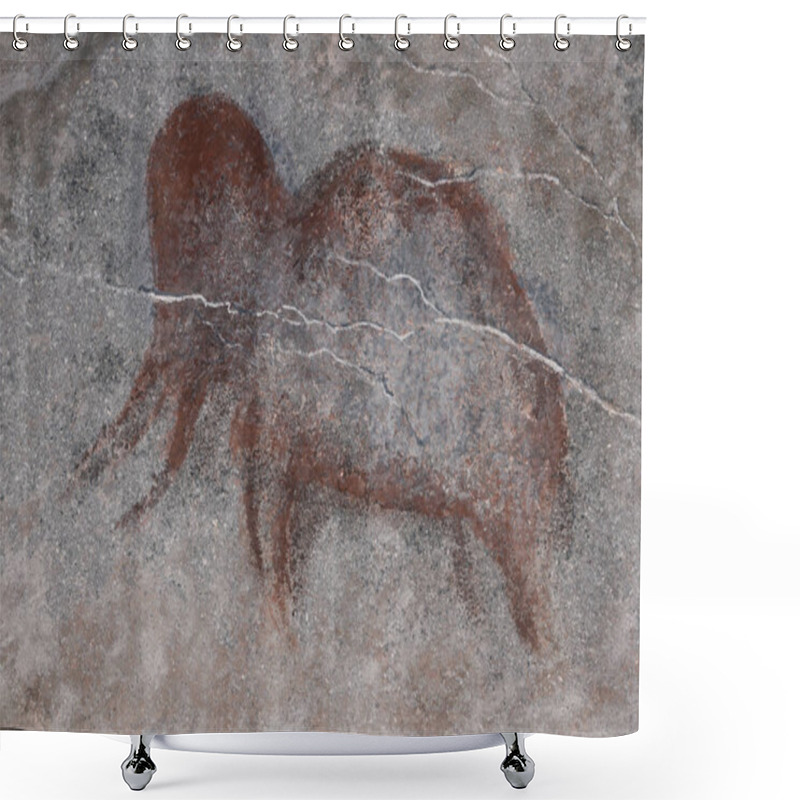 Personality  A Drawing In A Cave, An Ancient Prehistoric Man, A Paint Ocher.  Shower Curtains