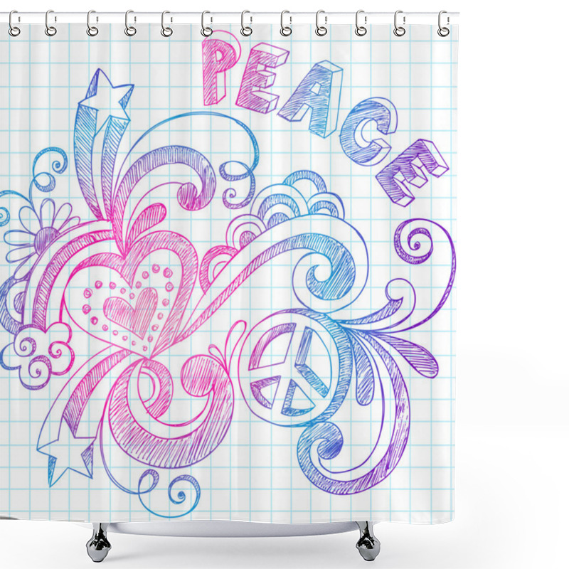 Personality  Peace Sign And Love Sketchy Back To School Notebook Doodles Vector Illustration Shower Curtains