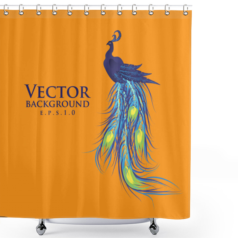 Personality  Vector Peacock. Orange Background. Fashionable Design Eps10. Shower Curtains