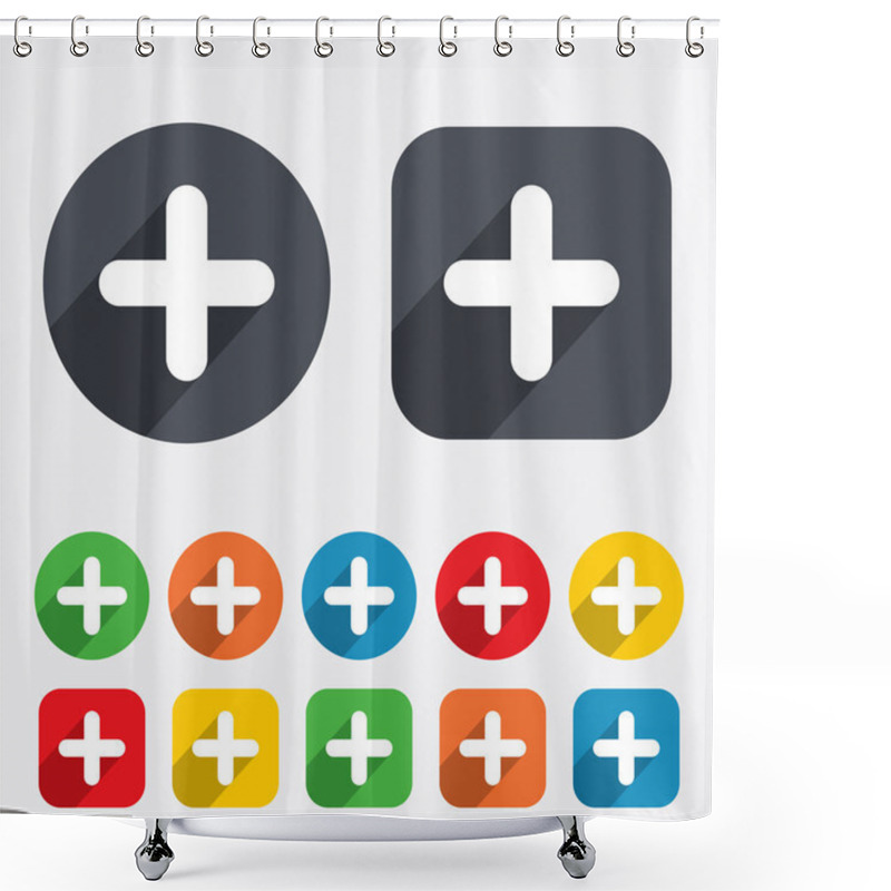 Personality  Plus Sign Icon. Positive Symbol. Shower Curtains