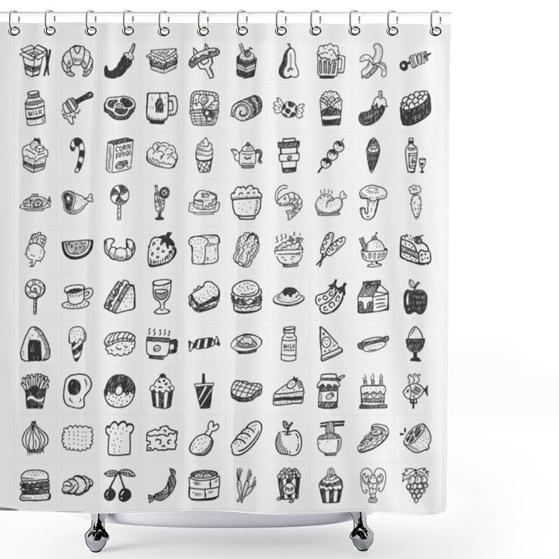 Personality  Doodle Food Icons Set Shower Curtains