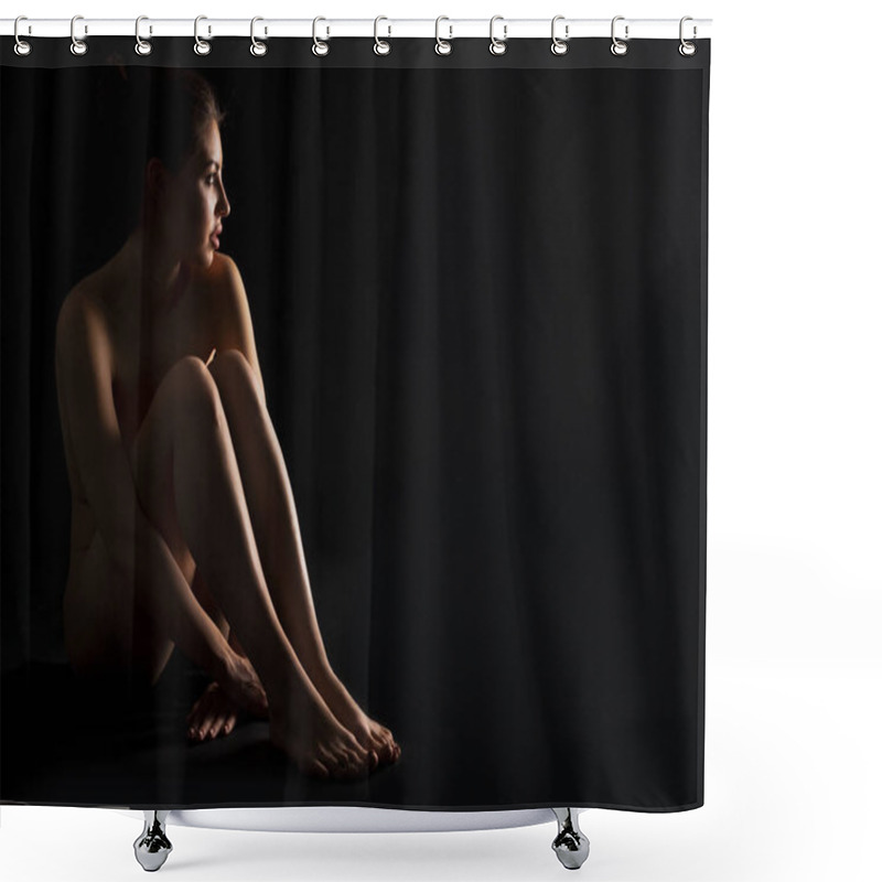 Personality  Pensive Naked Perfect Girl Looking Aside At Empty Space Shower Curtains