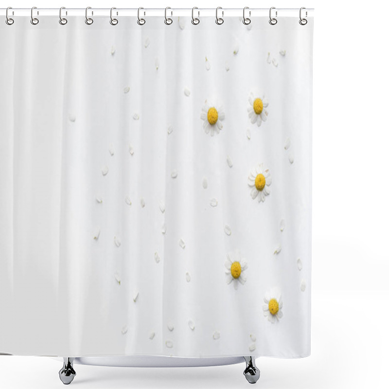 Personality  Chamomile Flowers On A White Background, Chamomile Petals  Shower Curtains