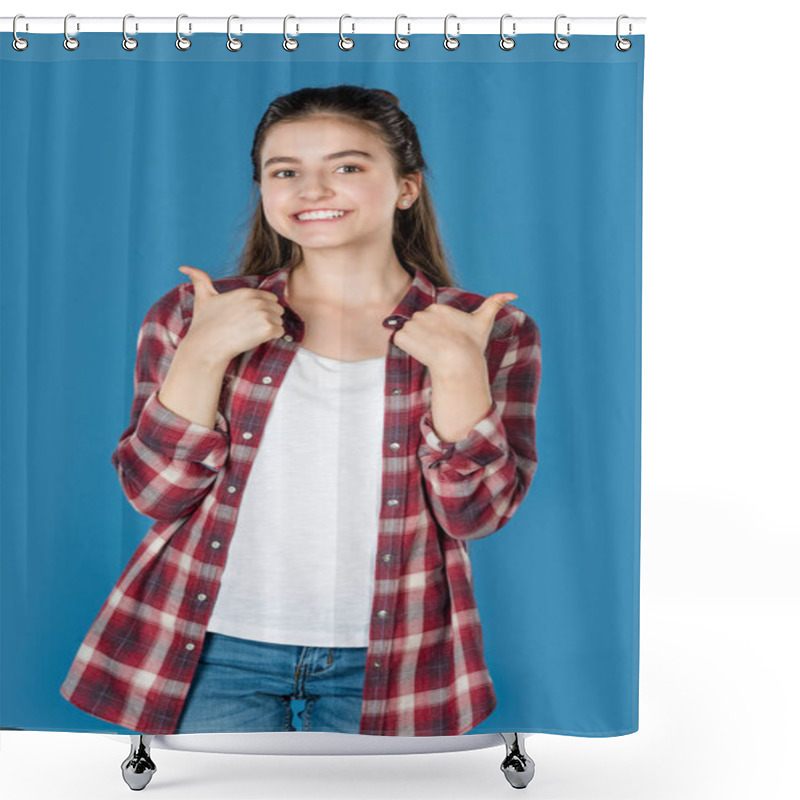 Personality  Teen Girl Showing Thumb Up Shower Curtains