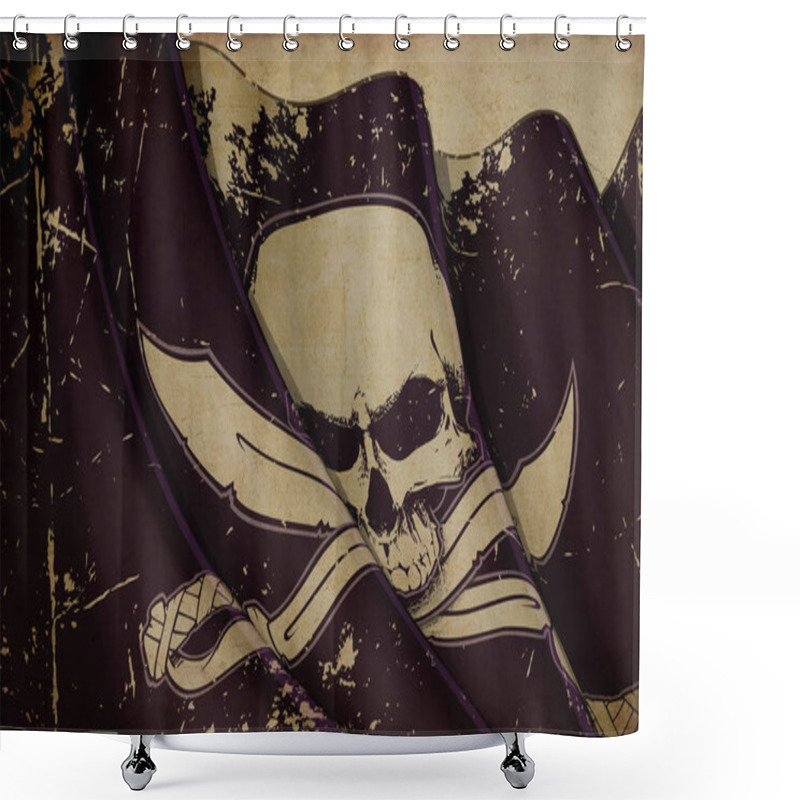 Personality  Pirates Jawless Skull And Swords Waving Flag Old Pape Shower Curtains