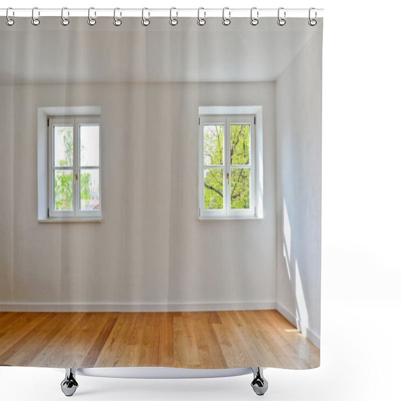 Personality  Living Room In An Old Building - Apartment With Wooden Windows And Parquet Flooring After Renovation Shower Curtains