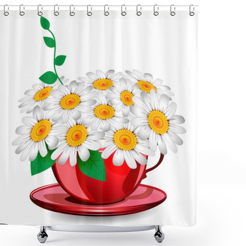 Personality  Herbal Chamomile In A Red Cup Shower Curtains