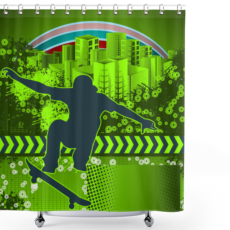 Personality  Abstract Grunge Background With Skateboarder Silhouette Shower Curtains