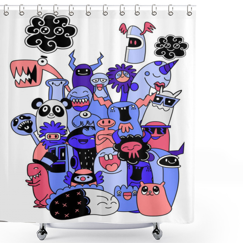 Personality  Set Of Funny Cool Monsters, Aliens Or Fantasy Animals Shower Curtains