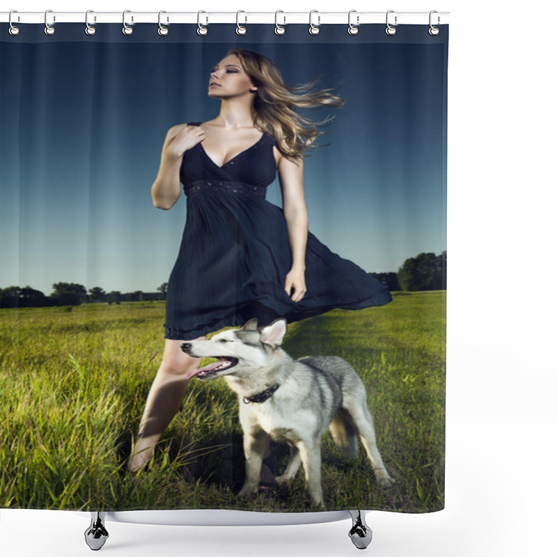 Personality  Sexy Woman In Black Dress Shower Curtains