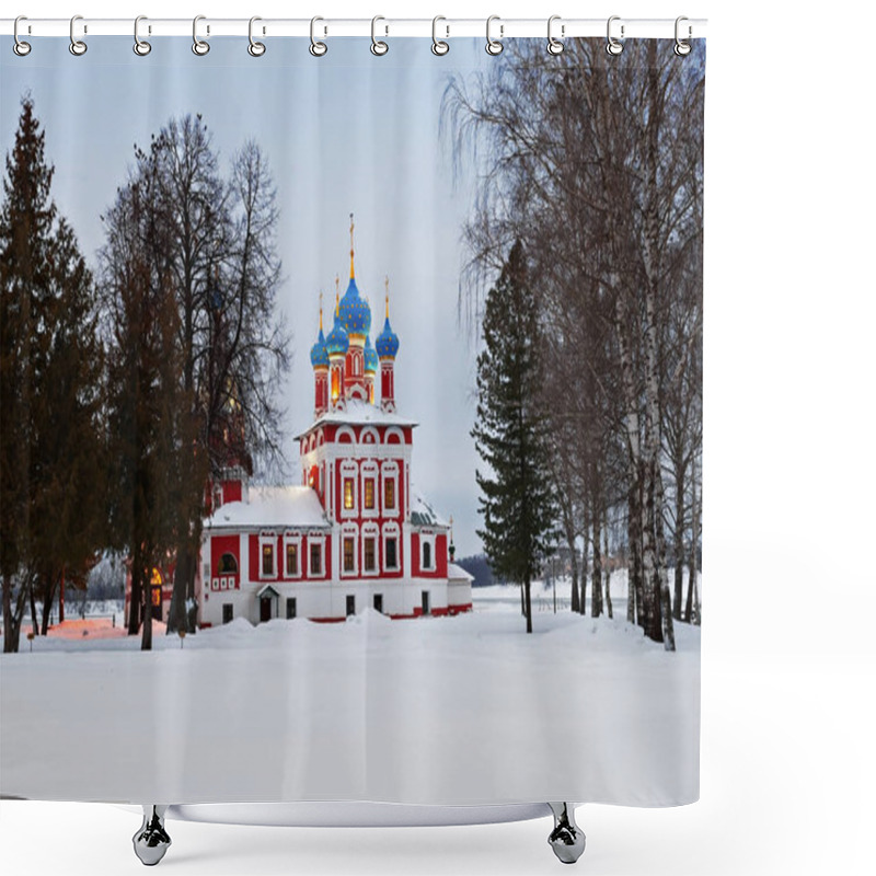 Personality  Church Of Tsarevich Dimitry On The Blood In Uglich Kremlin In Winter Evening, Russia Shower Curtains