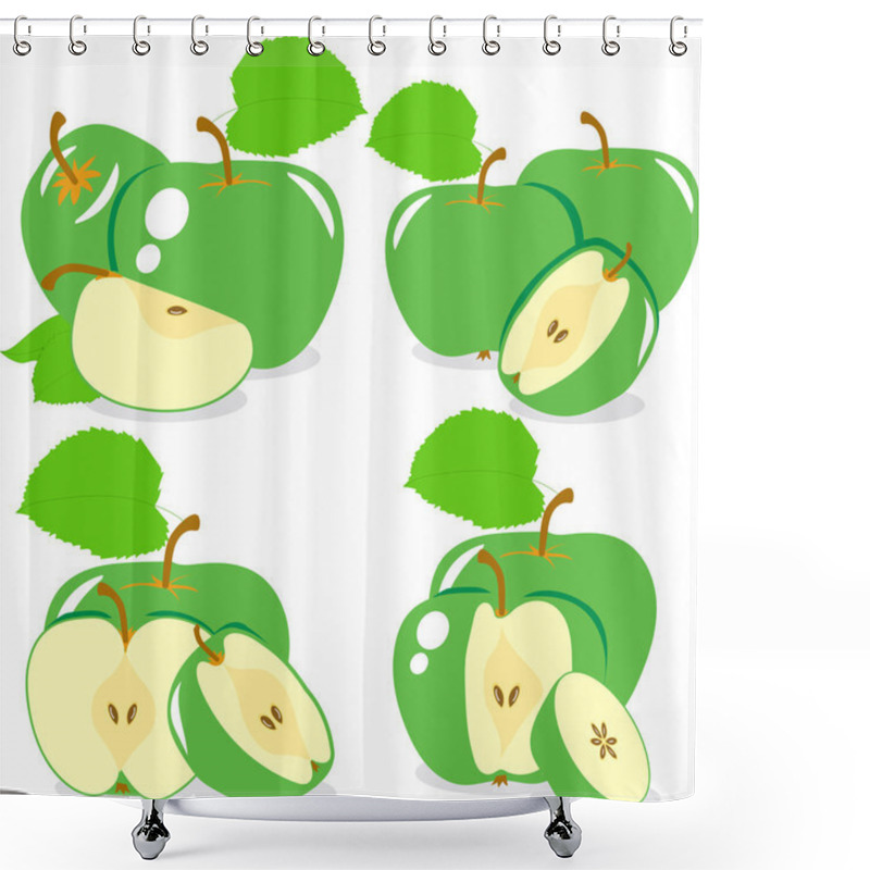 Personality  Green Apple Slices, Collection Of Vector Illustrations On A Transparent Background Shower Curtains