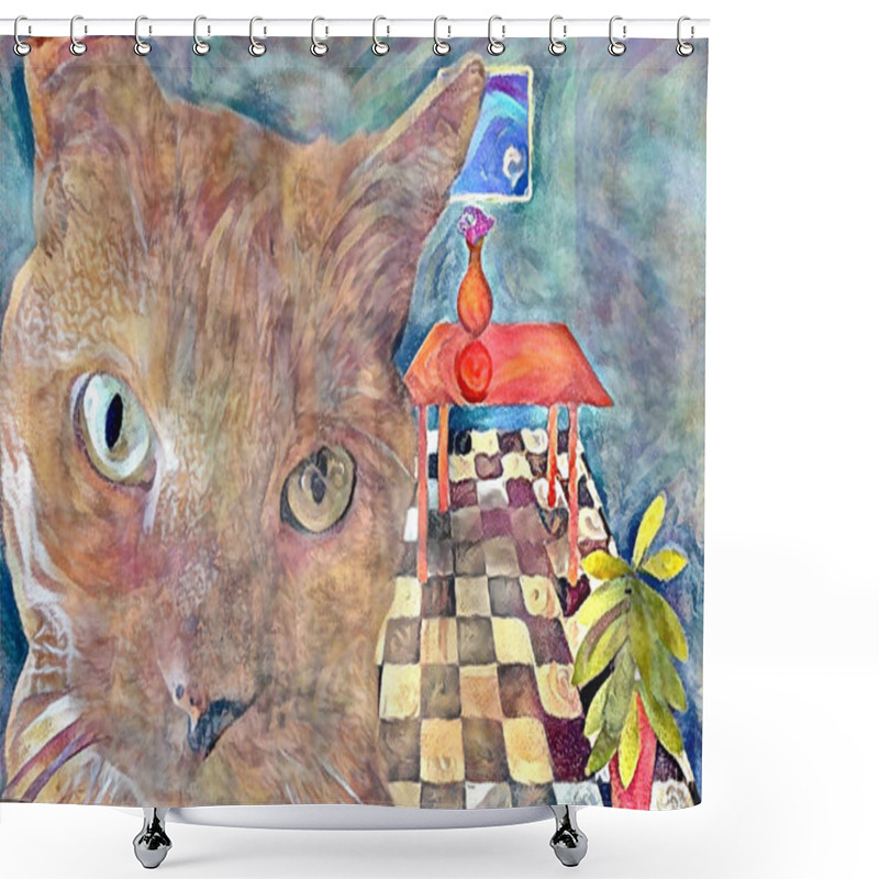 Personality  Digital Painting. Cute Kitten. 3D Rendering Shower Curtains