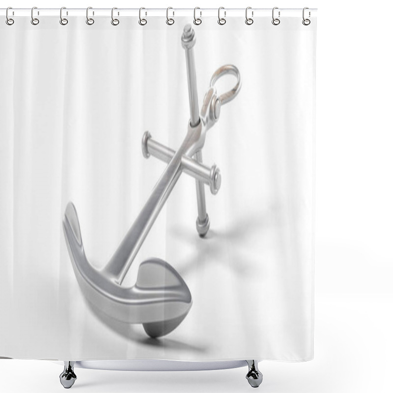 Personality  Nautical Concept. Metal Shiny Ship Anchor Isolated On White Background. 3d Illustration Shower Curtains