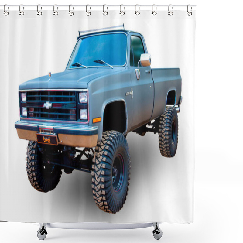 Personality  Classical American Pickup Car 1985 Chevrolet Custom Deluxe Isolated On White Background. Shower Curtains