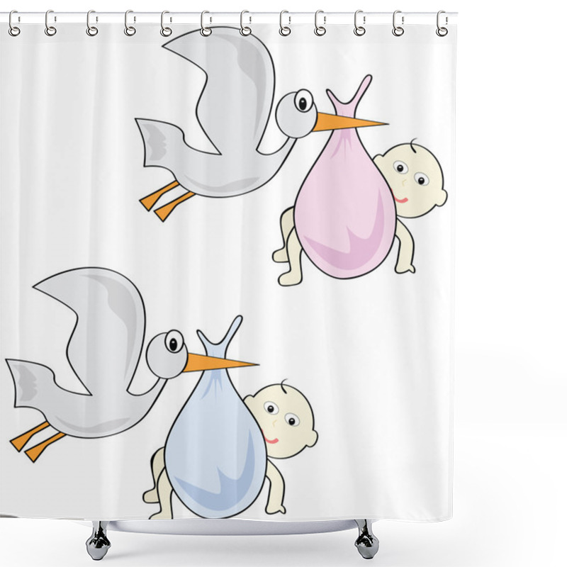 Personality  Storks And Babies Shower Curtains