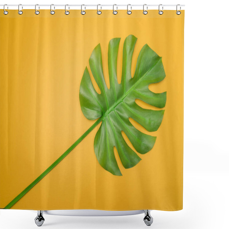 Personality  Beautiful Green Monstera Leaf On Bright Yellow Background. Tropical Summer Theme. Shower Curtains