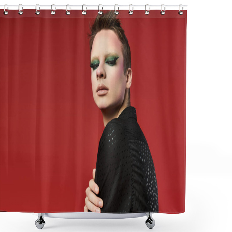 Personality  A Stylish Young Performer Showcases Their Vibrant Look With Confident Flair. Shower Curtains