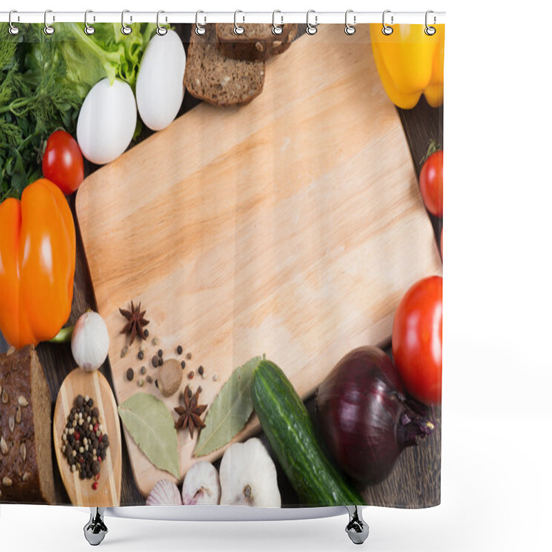 Personality  Vegetables And Spices On Kitchen Table Shower Curtains