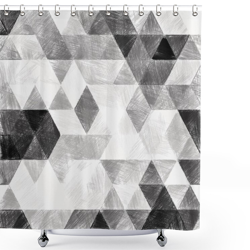 Personality  Monochrome Triangles Pattern With A Rough Texture Background. Backdrop Texture Wall And Have Copy Space For Text. Picture For Creative Wallpaper Or Design Art Work. Shower Curtains