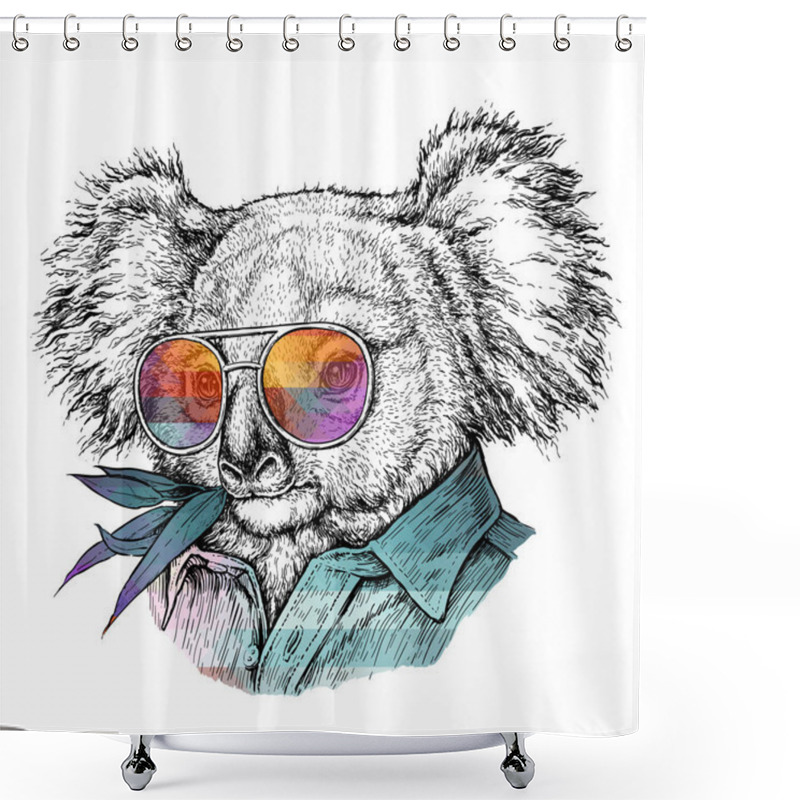 Personality  Hand-drawn Portrait Of Koala Bear In Glasses. Vector Illustration Isolated On White Shower Curtains