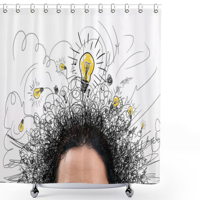 Personality  Thinking People With Question Signs And Light Idea Bulb Above Shower Curtains