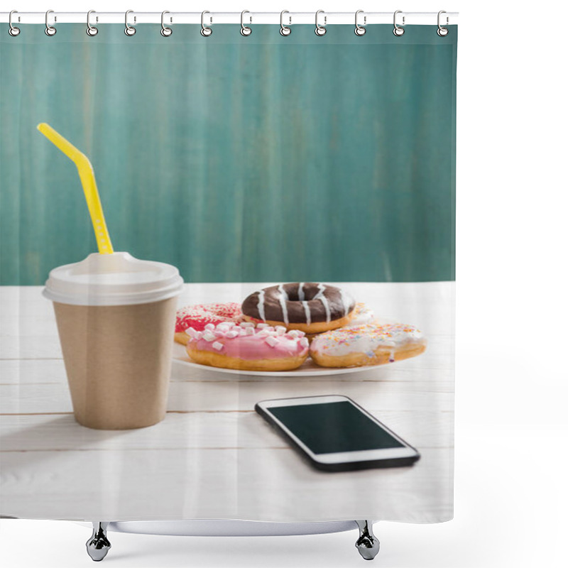 Personality  Breakfast With Coffee And Donuts  Shower Curtains