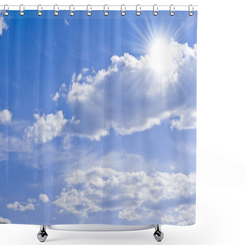 Personality  Blue Sky With Clouds And Sun Shower Curtains