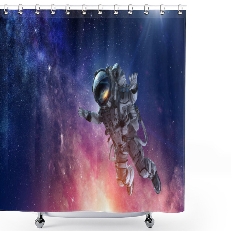 Personality  Astronaut On Space Mission. Mixed Media Shower Curtains