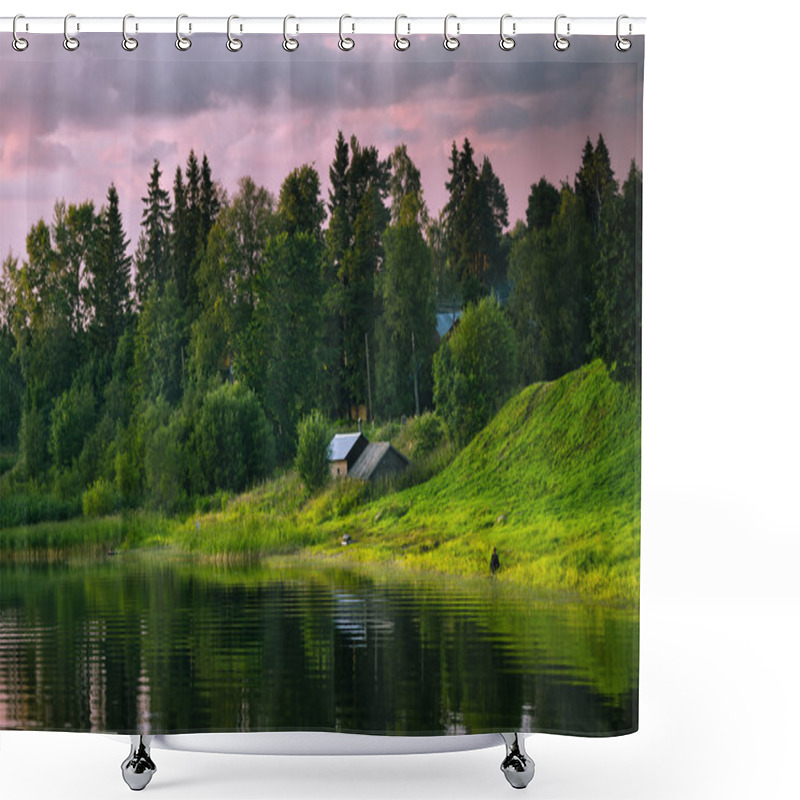 Personality  Old Fairy Houses Near River At Sunset In Forest Shower Curtains