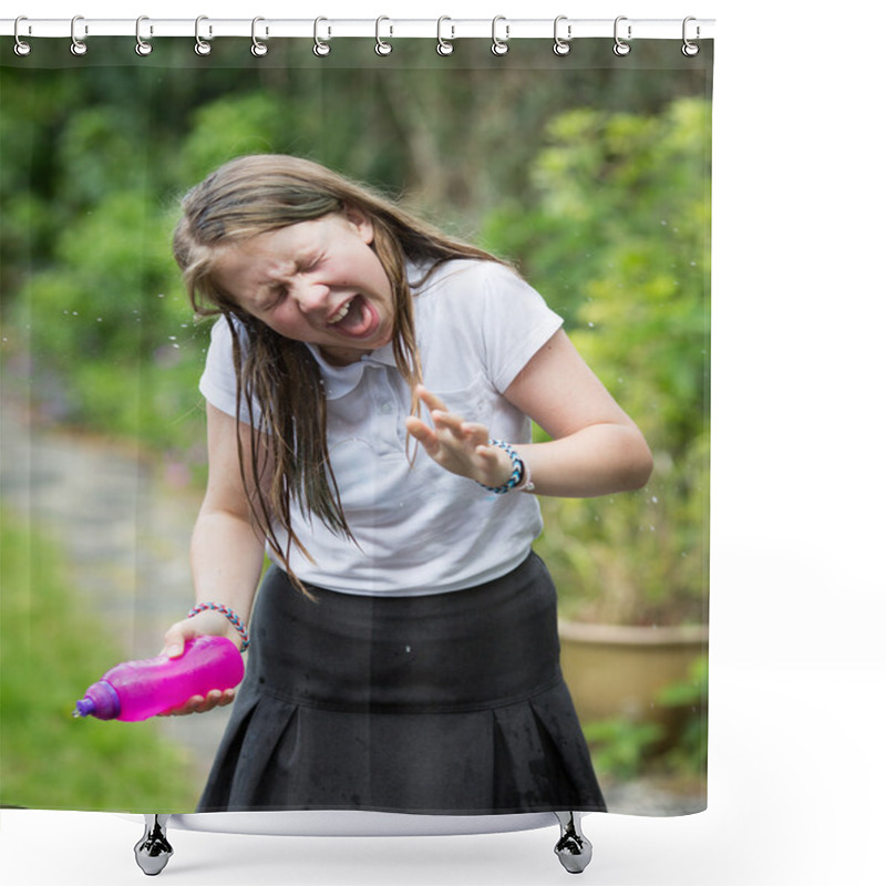 Personality  Girl Receiving Water In Her Face Looking Disgusted Shower Curtains