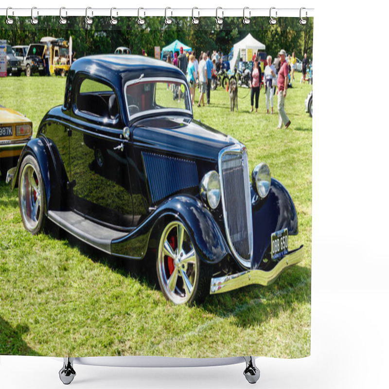 Personality  Westbury, Wiltshire, UK - September 1 2019: A 1950 Ford V8 Pilot Custom Hot Rod, At The 2019 White Horse Classic And Vintage Vehicle Show                                                   Shower Curtains