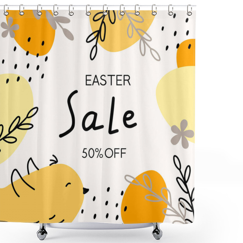 Personality  Easter Sale Banners. Fashionable Eastern Design With Typography, Hand-drawn Chicken And Eggs. Shower Curtains