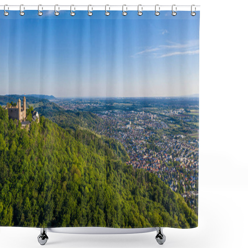 Personality  Panoramic Aerial View Of The German Town Bensheim In Summer Shower Curtains