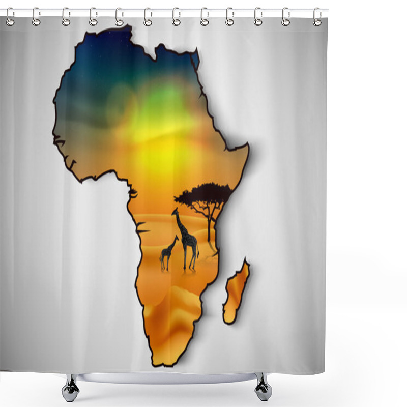 Personality  African Landscape Flora And Fauna In Sunset Time With Giraffes. Vector Shower Curtains