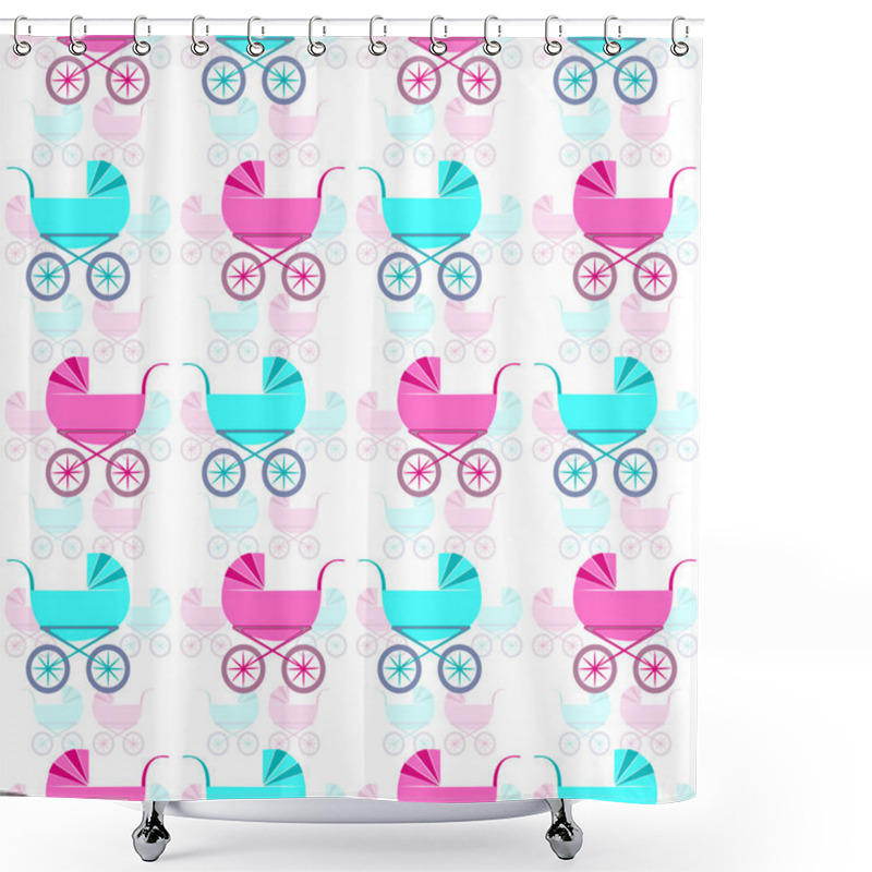 Personality  Nice Seamless Pattern With Retro Baby Carriages. Vector EPS 10 Shower Curtains