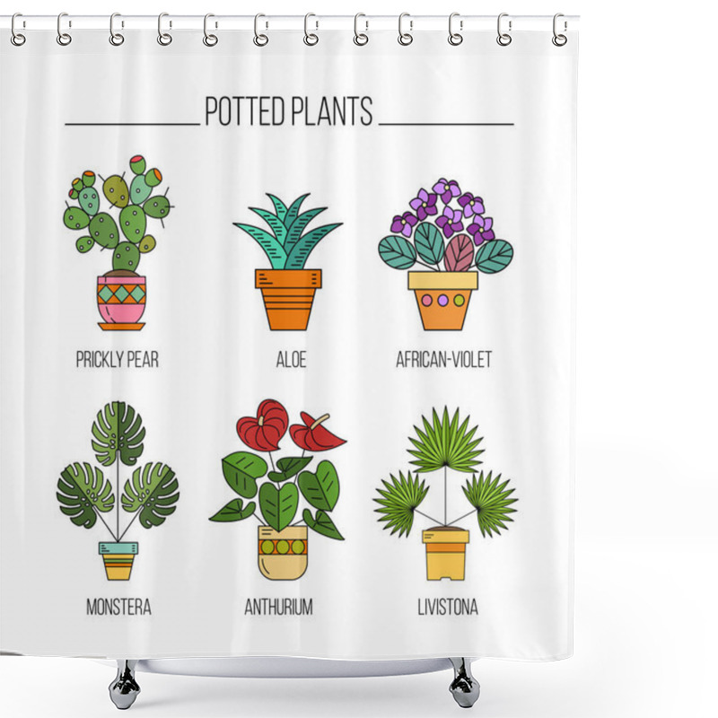 Personality  Potted Plants. Isolated Icons On White Background. Shower Curtains