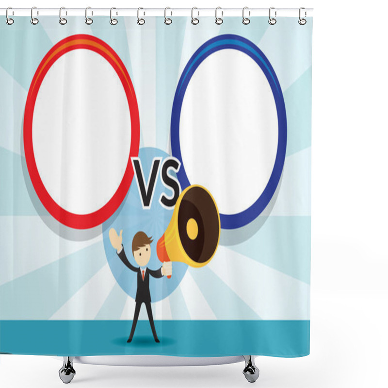 Personality  Businessman With Megaphone Announcement With Versus Frame Shower Curtains