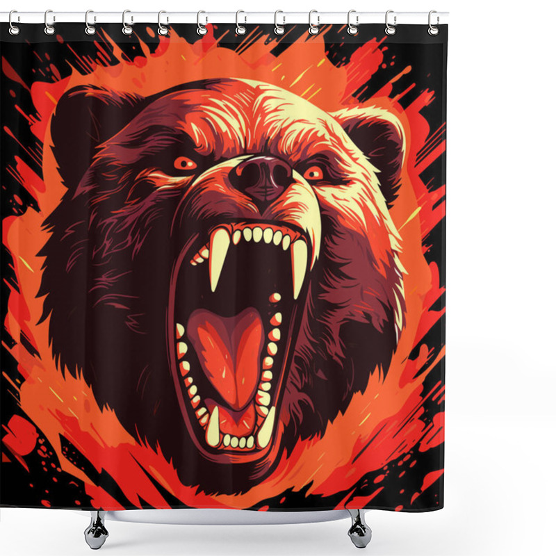 Personality  Furious Angry Face Of Terrible Bear With Open Mouth And Terrible Teeth. Vector Illustration. Great For Use As Logo Element, Icon, As A Tattoo Or As Symbol Of Strength And Aggressiveness. Shower Curtains