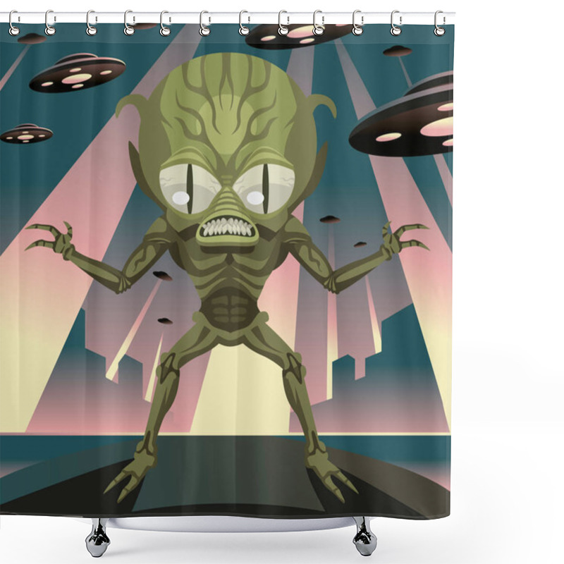 Personality  Evil Space Invader Alien From Ufo Shower Curtains