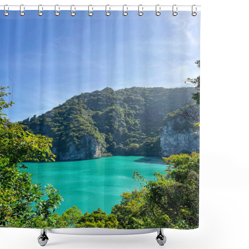 Personality  Emerald Lagoon Surrounded By Lush Green Cliffs In Thailand's Tropical Paradise Shower Curtains